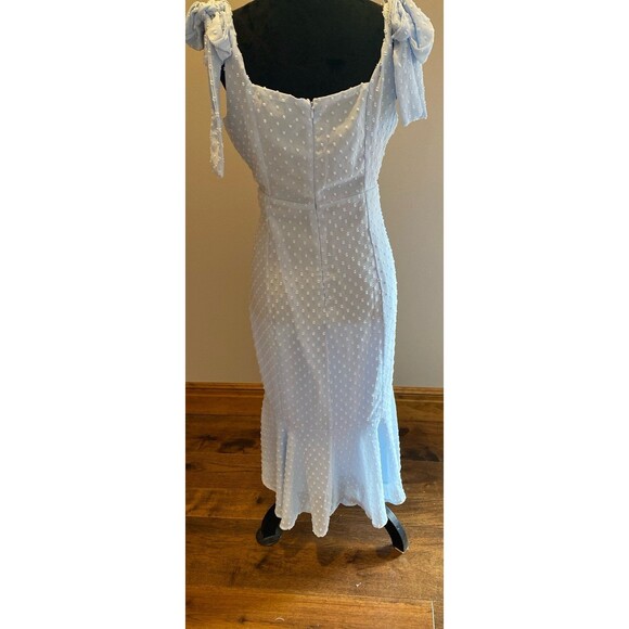 Lulus Dress Size Large Periwinkle Blue Swiss Dot Tie-Strap Midi Lined Ruffle Hem - Picture 7 of 12